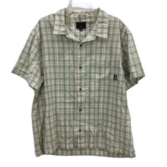 Stussy 100% Cotton Green Tan Check Short Sleeve Lightweight Shirt Mens Sze M NEW