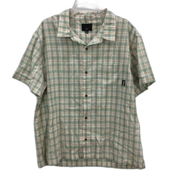 Stussy 100% Cotton Green Tan Check Short Sleeve Lightweight Shirt Mens Sze M NEW