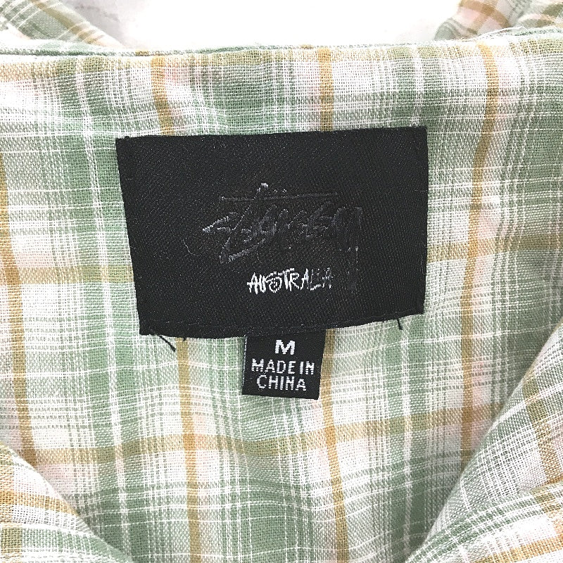 Stussy 100% Cotton Green Tan Check Short Sleeve Lightweight Shirt Mens Sze M NEW