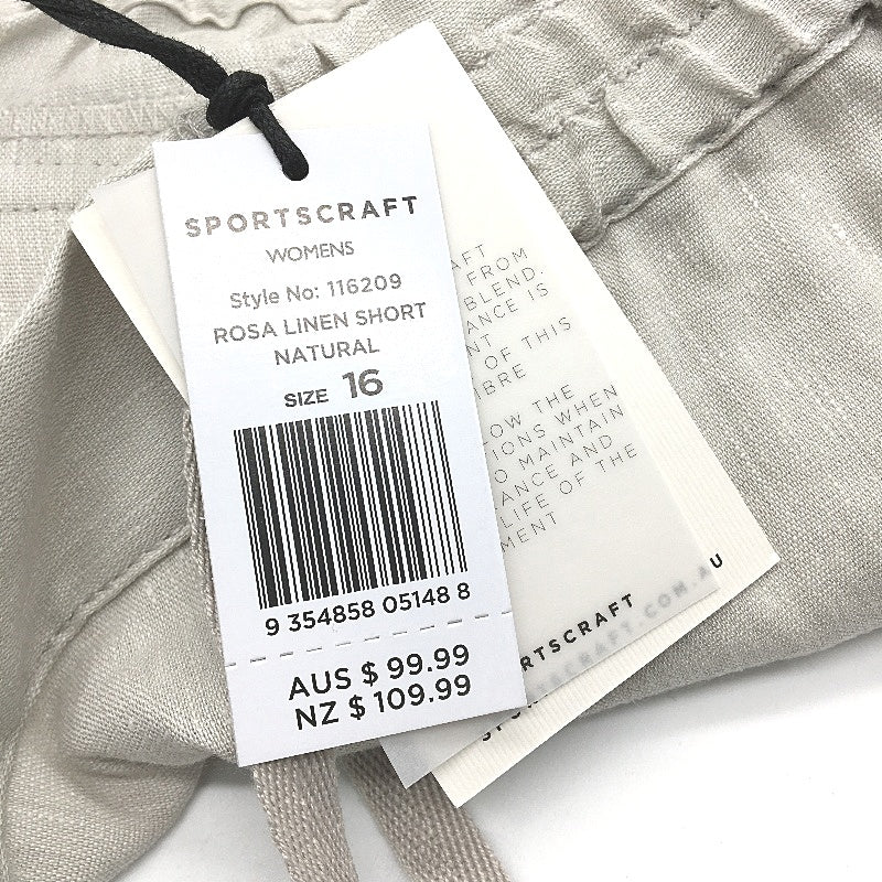Sportscraft Natural Rosa Linen Blend Elastic Waistband Shorts Ladies Size 16 NEW