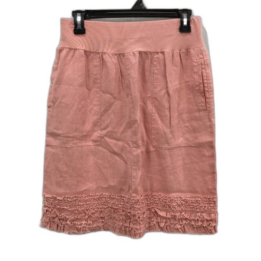 Gordon Smith Coral Pink Mimi 100% Linen Ruffle Hem Pocket Skirt Ladies Size 10