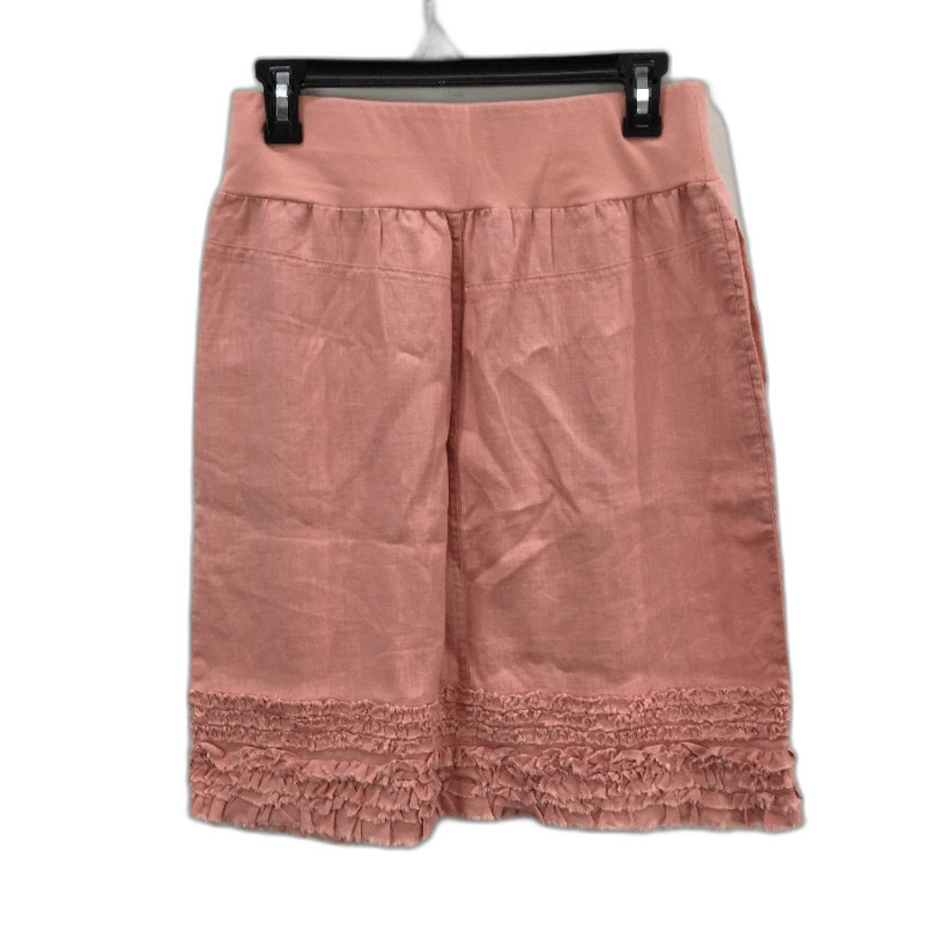 Gordon Smith Coral Pink Mimi 100% Linen Ruffle Hem Pocket Skirt Ladies Size 10