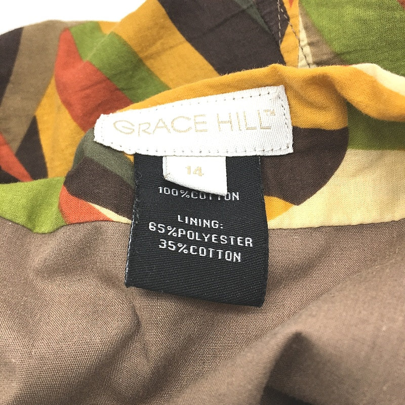 Grace Hill Green Multcoloured Cotton A-Line Fully Lined Skirt Ladies Size 14