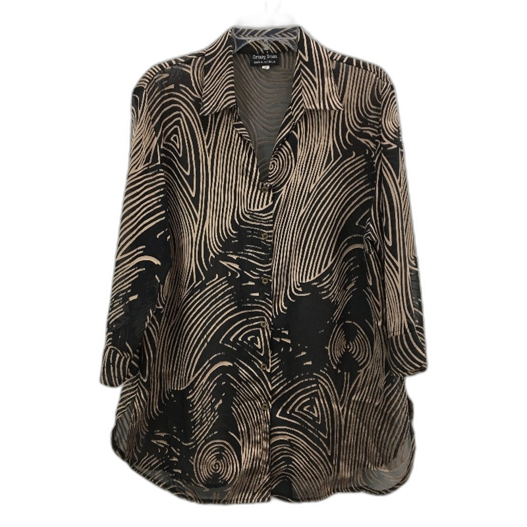 Cristy Deon Made In Australia Bronze Effect Sheer Long Shirt Ladies Size 18