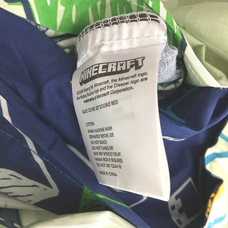 Minecraft Cotton Mint Green Reversible Quilt Cover Set DOUBLE Bed NEW