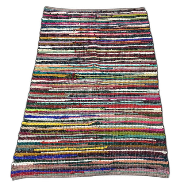 Hand Crafted Mixed Fibre Dark Tones Multicoloured Chindi Rug 120 x 180cm NEW