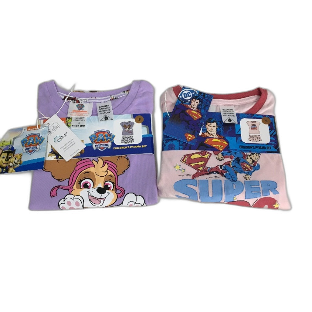 DC Comics Superman & Nickelodeon Paw Patrol Twin Pajama Sets Girls Size 5 NEW