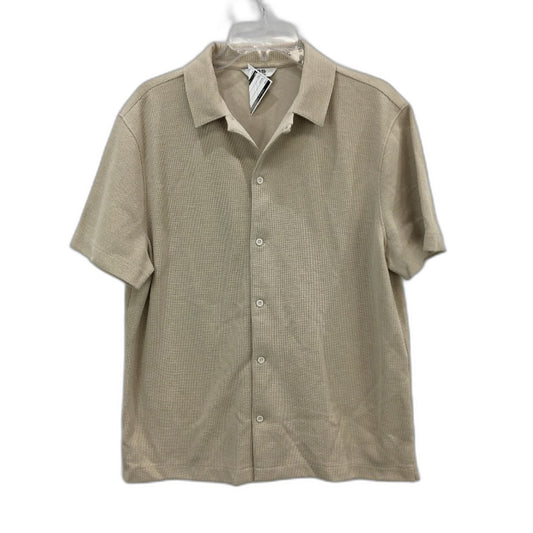 KDS Design Beige Textured Waffle Short Sleeve Button Up Top Mens Size M NEW