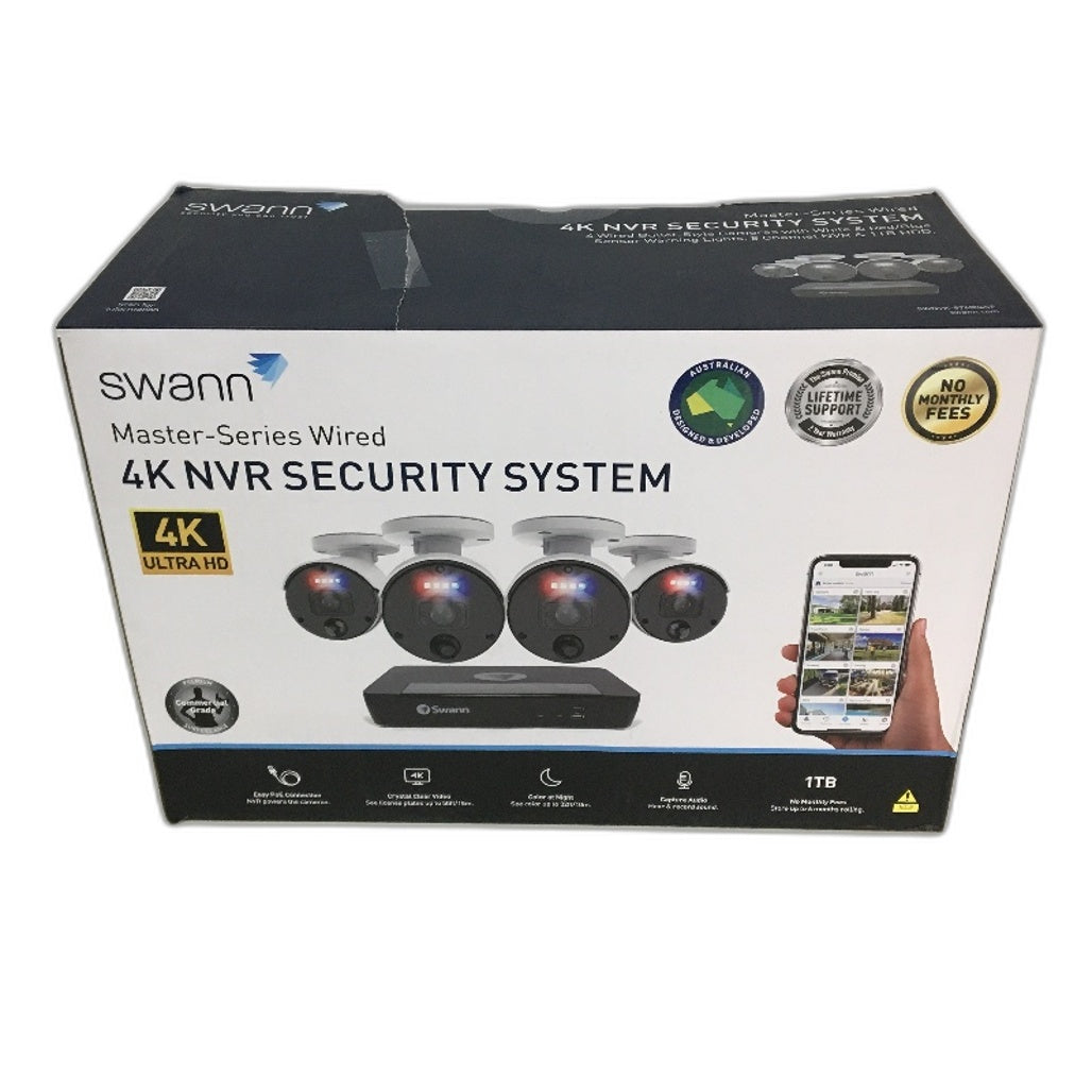 Swann Master-Series Wired 4 Bullet Cam 4K NVR Security Camera System NEW