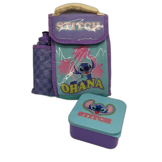Stitch Ohana 3 PCS Lunch Set Sandwich Container Water Bottle & Lunch Bag NEW