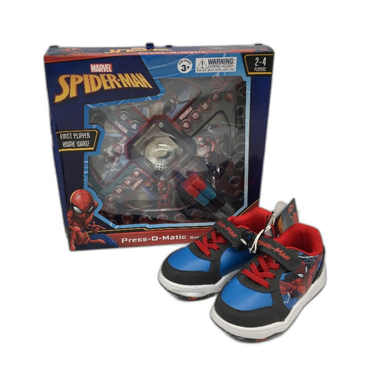 Marvel Spider-Man Press-O-Matic Boardgame and Size 7 Toddler Shoes Bundle NEW