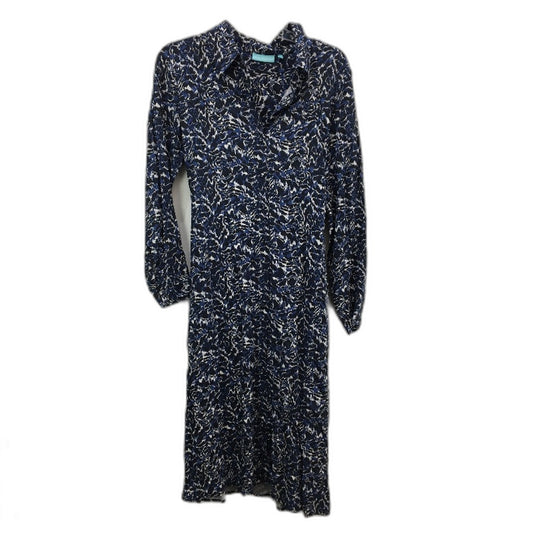 Blue Illusion Abstract Animal Print Navy Midi Shirt Dress Ladies Size Small