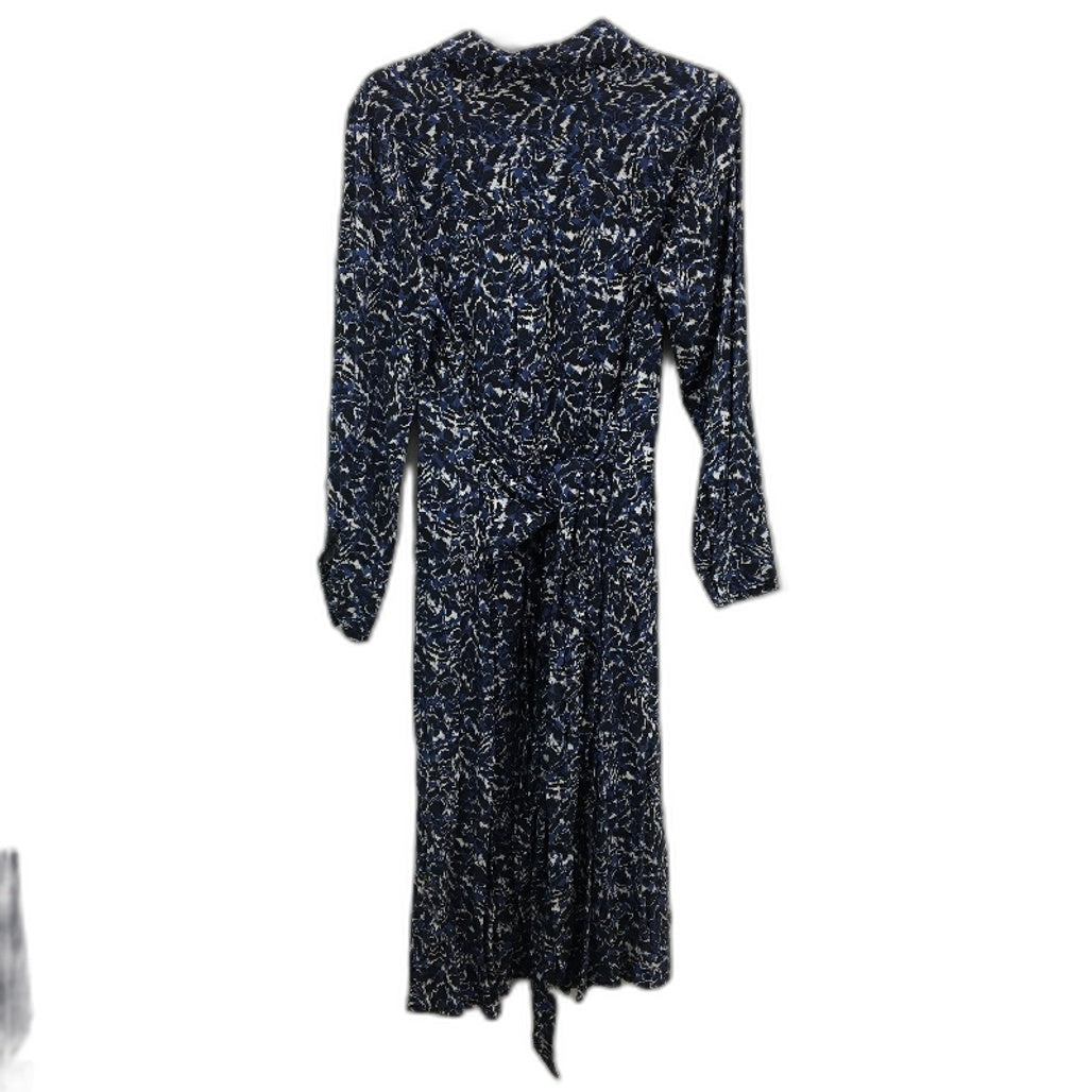 Blue Illusion Abstract Animal Print Navy Midi Shirt Dress Ladies Size Small