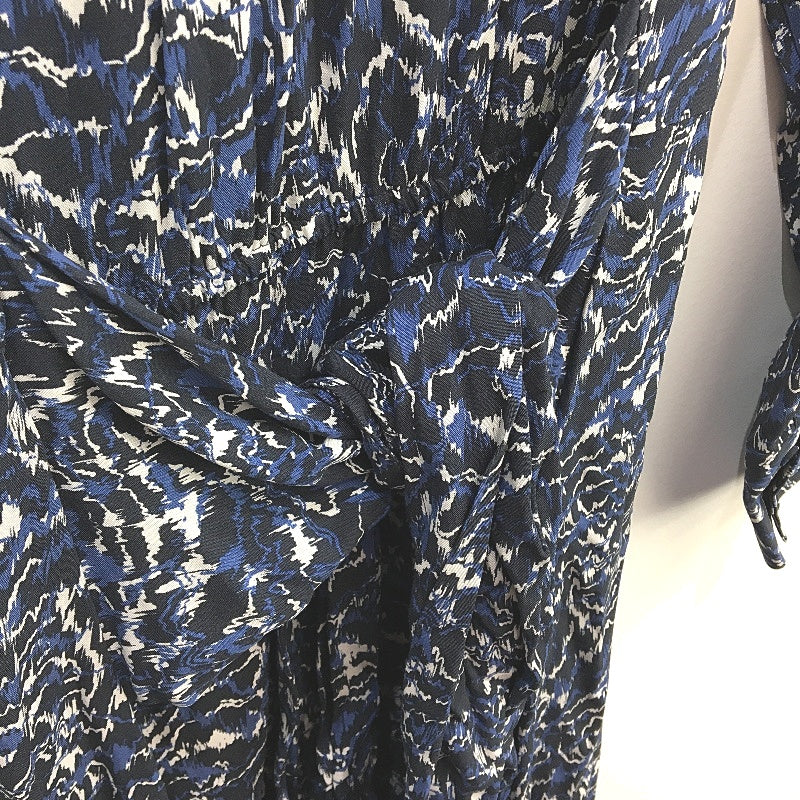 Blue Illusion Abstract Animal Print Navy Midi Shirt Dress Ladies Size Small