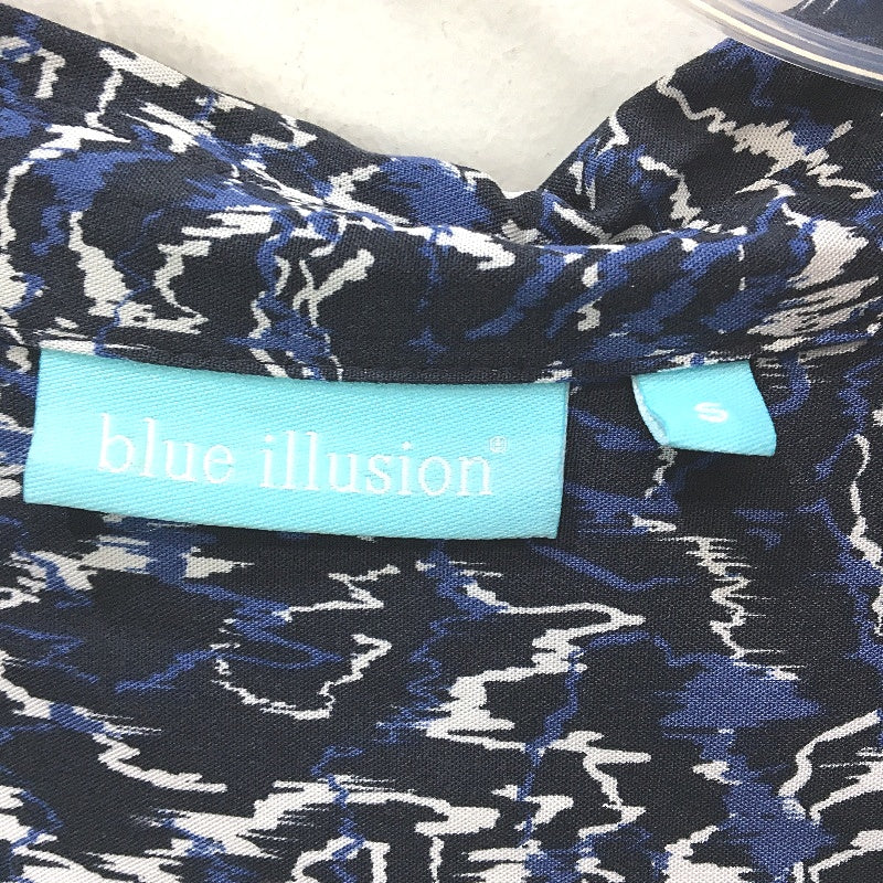 Blue Illusion Abstract Animal Print Navy Midi Shirt Dress Ladies Size Small