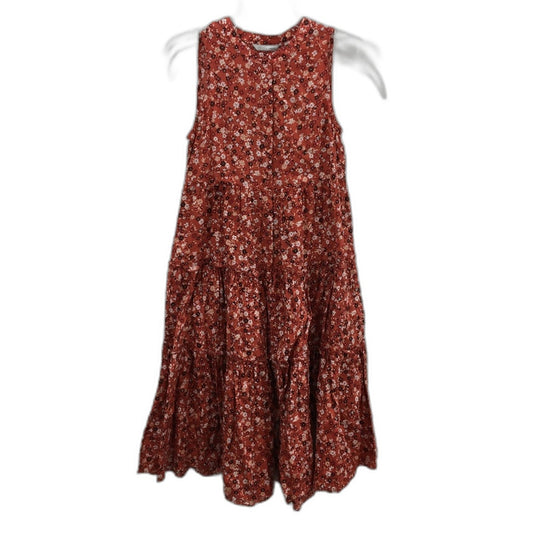 Country Road Floral Frilly Red Sleeveless Cotton Midi Dress Girls Size 4