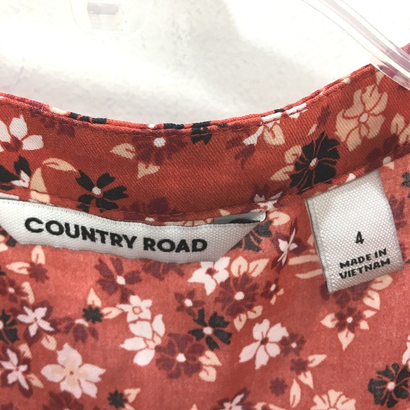 Country Road Floral Frilly Red Sleeveless Cotton Midi Dress Girls Size 4