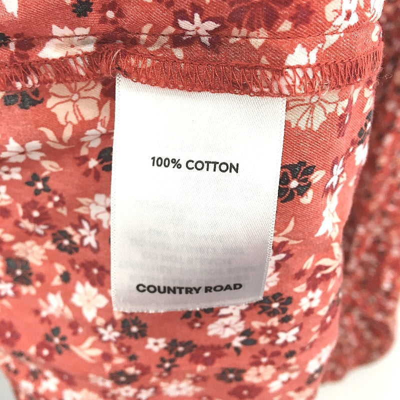 Country Road Floral Frilly Red Sleeveless Cotton Midi Dress Girls Size 4