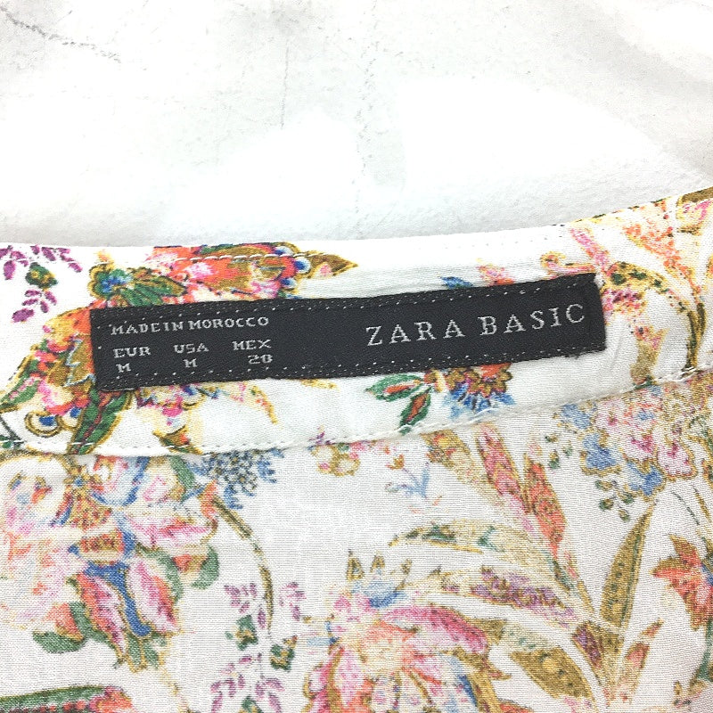 Zara Basic Boho Floral White Shortsleeve V Neck Blouse Ladies Size Medium NEW