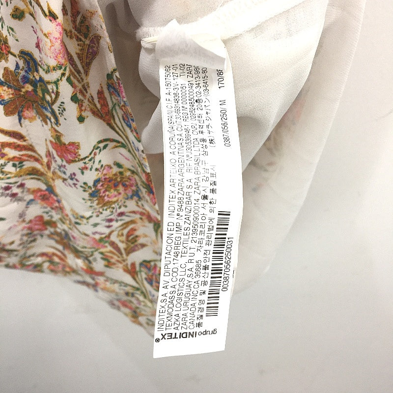 Zara Basic Boho Floral White Shortsleeve V Neck Blouse Ladies Size Medium NEW