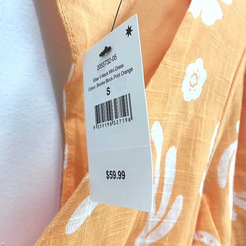 Cotton On Elice V Neck Orange Brooke Block Print Mini Dress Ladies Sz Small NEW