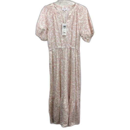 Grab Denim Pink Petal Foliage Linen Blend Tiered Midi Dress Ladies Size 10 NEW