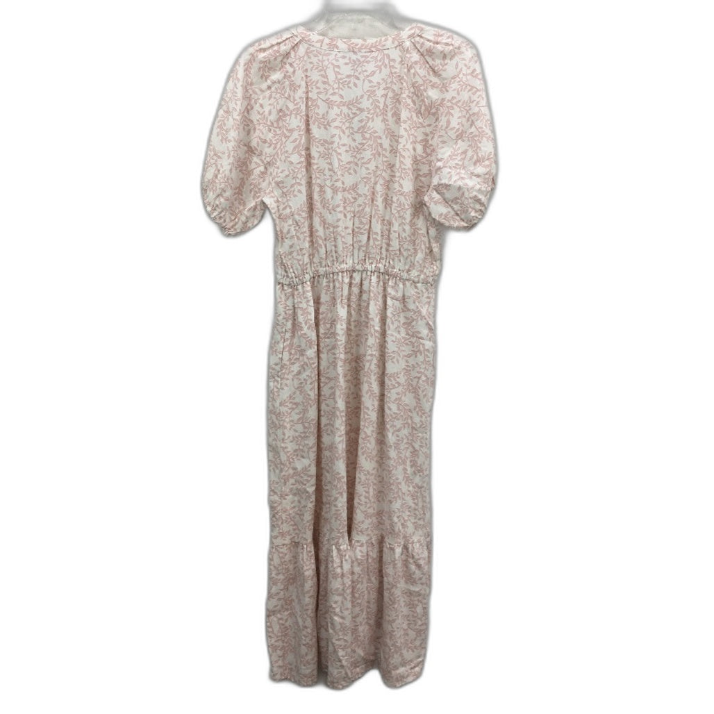 Grab Denim Pink Petal Foliage Linen Blend Tiered Midi Dress Ladies Size 10 NEW