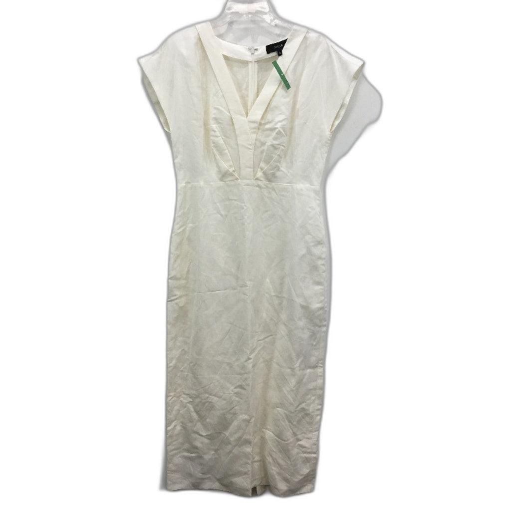 Basque Linen Blend V Neck Ivory White Pleated Dress Ladies Size AU 10 NEW