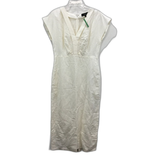 Basque Linen Blend V Neck Ivory White Pleated Dress Ladies Size AU 10 NEW