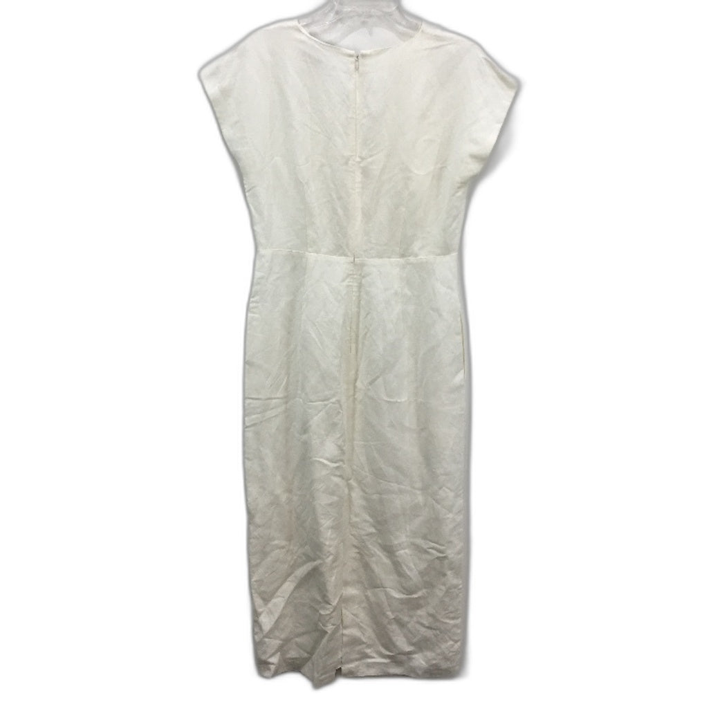 Basque Linen Blend V Neck Ivory White Pleated Dress Ladies Size AU 10 NEW