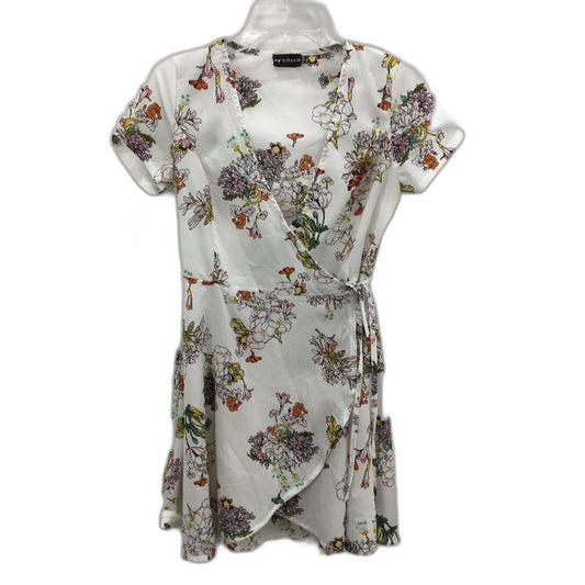 Pretty Little Thing Cherry Blossom Print White Mini Wrap Dress Ladies Size UK 8