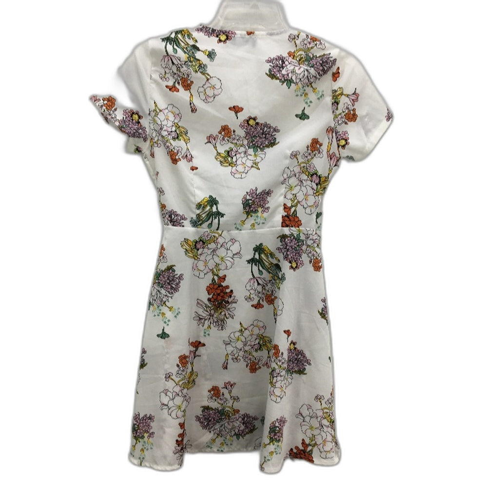 Pretty Little Thing Cherry Blossom Print White Mini Wrap Dress Ladies Size UK 8