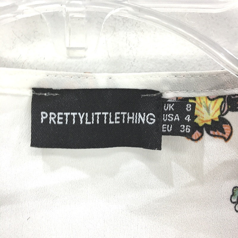 Pretty Little Thing Cherry Blossom Print White Mini Wrap Dress Ladies Size UK 8