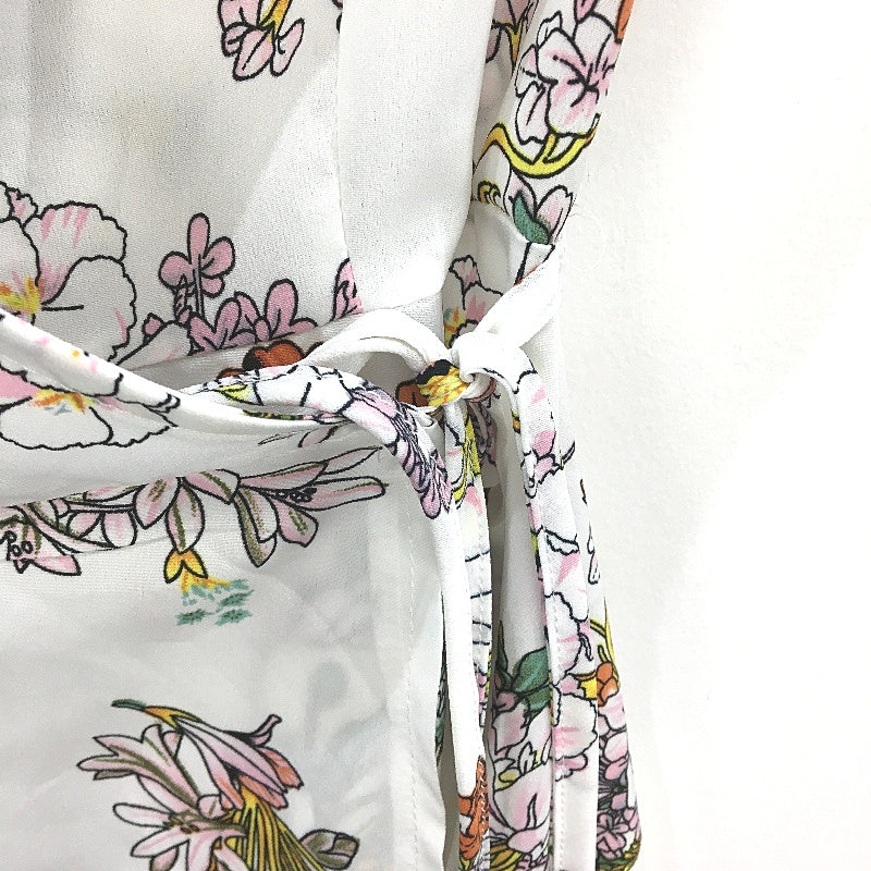 Pretty Little Thing Cherry Blossom Print White Mini Wrap Dress Ladies Size UK 8