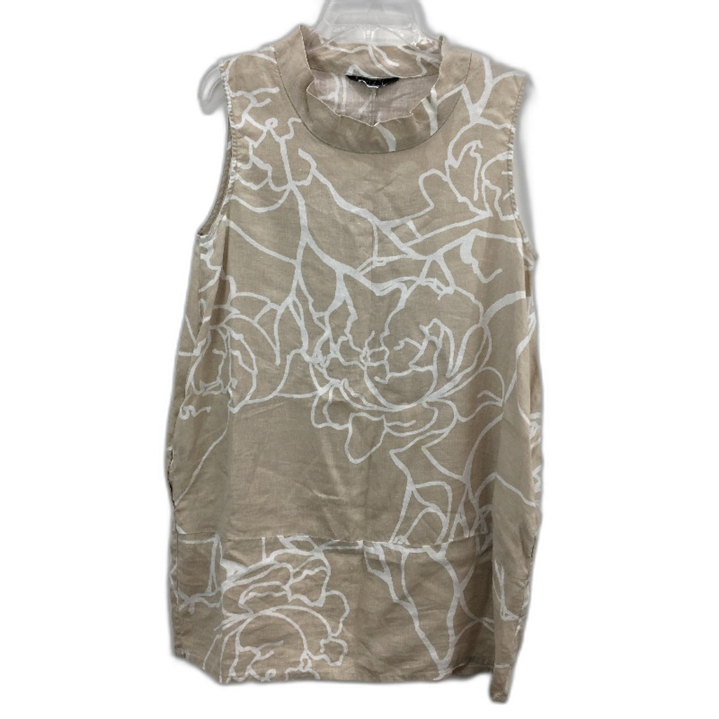 Marco Polo Rose Print Beige Sleeveless Linen Shift Dress Ladies Size 16