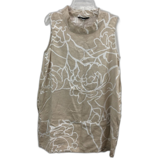 Marco Polo Rose Print Beige Sleeveless Linen Shift Dress Ladies Size 16