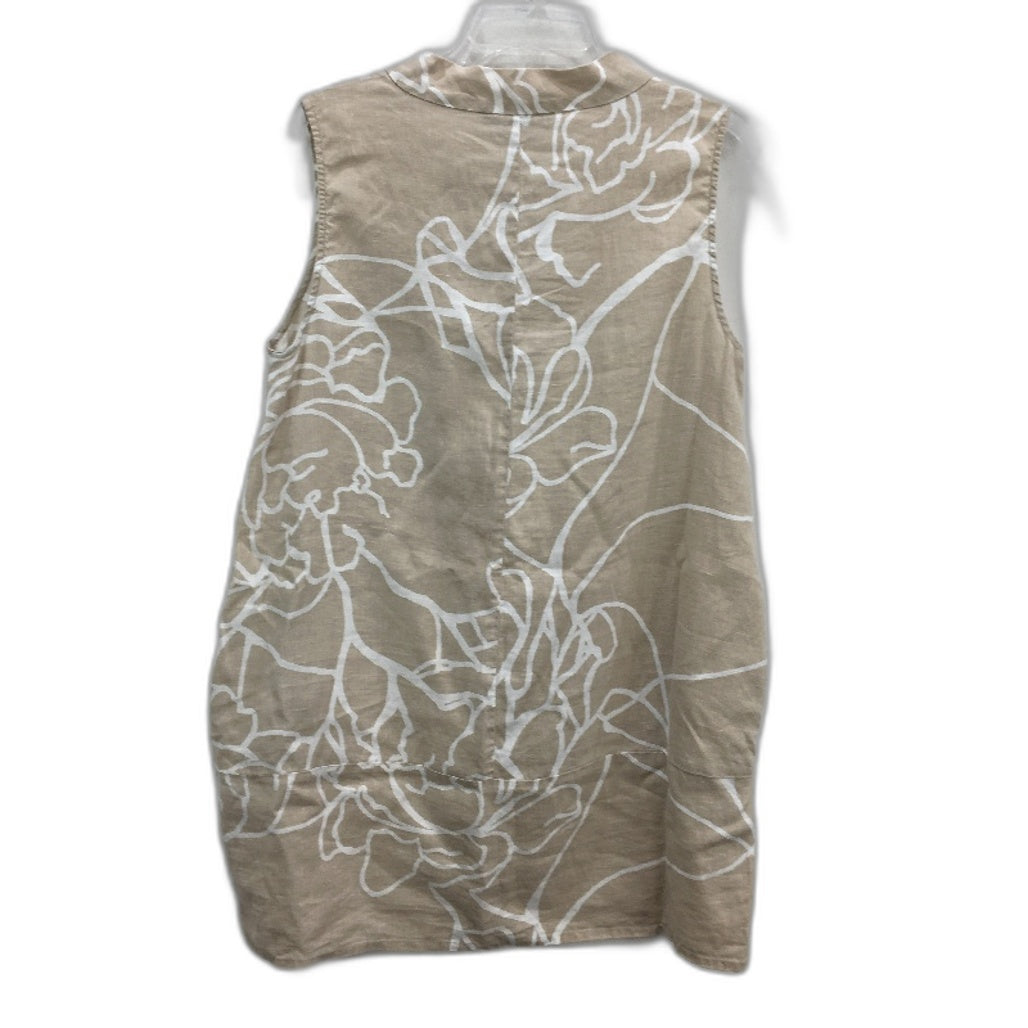 Marco Polo Rose Print Beige Sleeveless Linen Shift Dress Ladies Size 16
