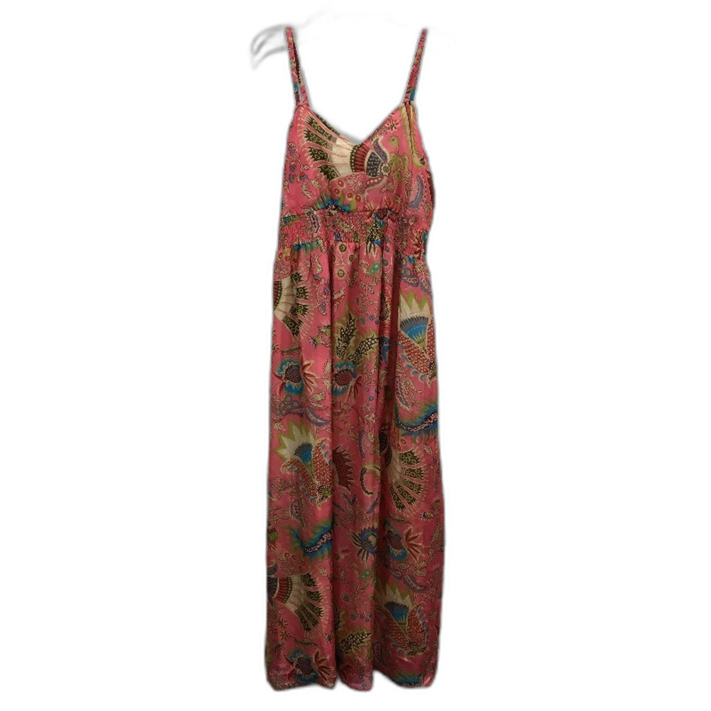 Msns Silk Pink Bohemian Print Strappy Ruched Waist Maxi Dress Ladies Size 16