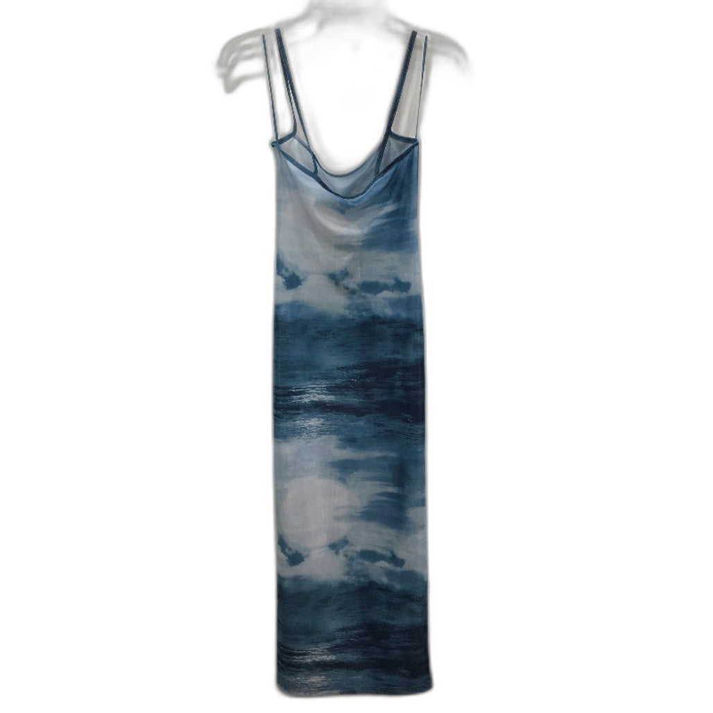 Lioness Charmed Blue Moonlight Ocean Print Mesh Midi Dress Ladies Size XS NEW