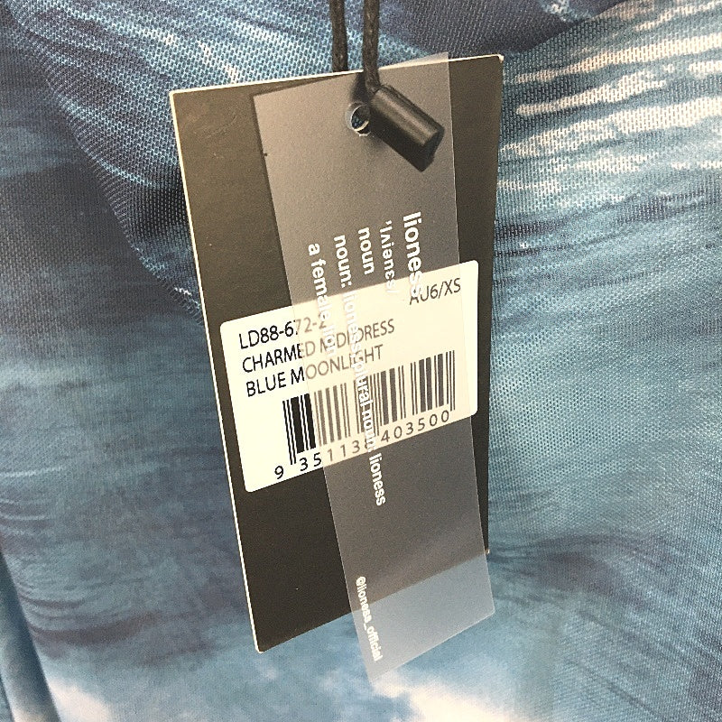 Lioness Charmed Blue Moonlight Ocean Print Mesh Midi Dress Ladies Size XS NEW