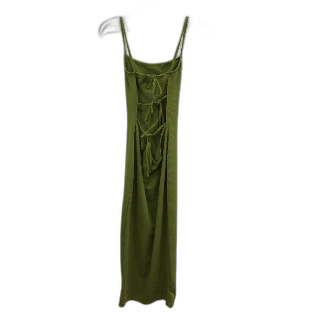 Pretty Little Thing Strappy Back Ribbed Green Midi Dress Ladies Size UK 10