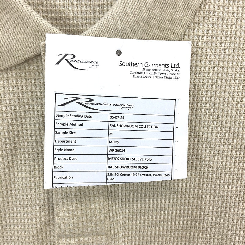 Renaissance Apparel Cotton Blend Peyote Beige Waffle Polo TShirt Mens Size M NEW