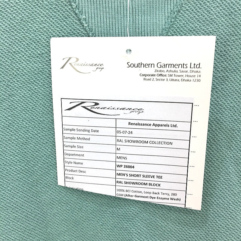 Renaissance Apparel 100% Cotton Mint Green Terry Feel TShirt Mens Size M NEW