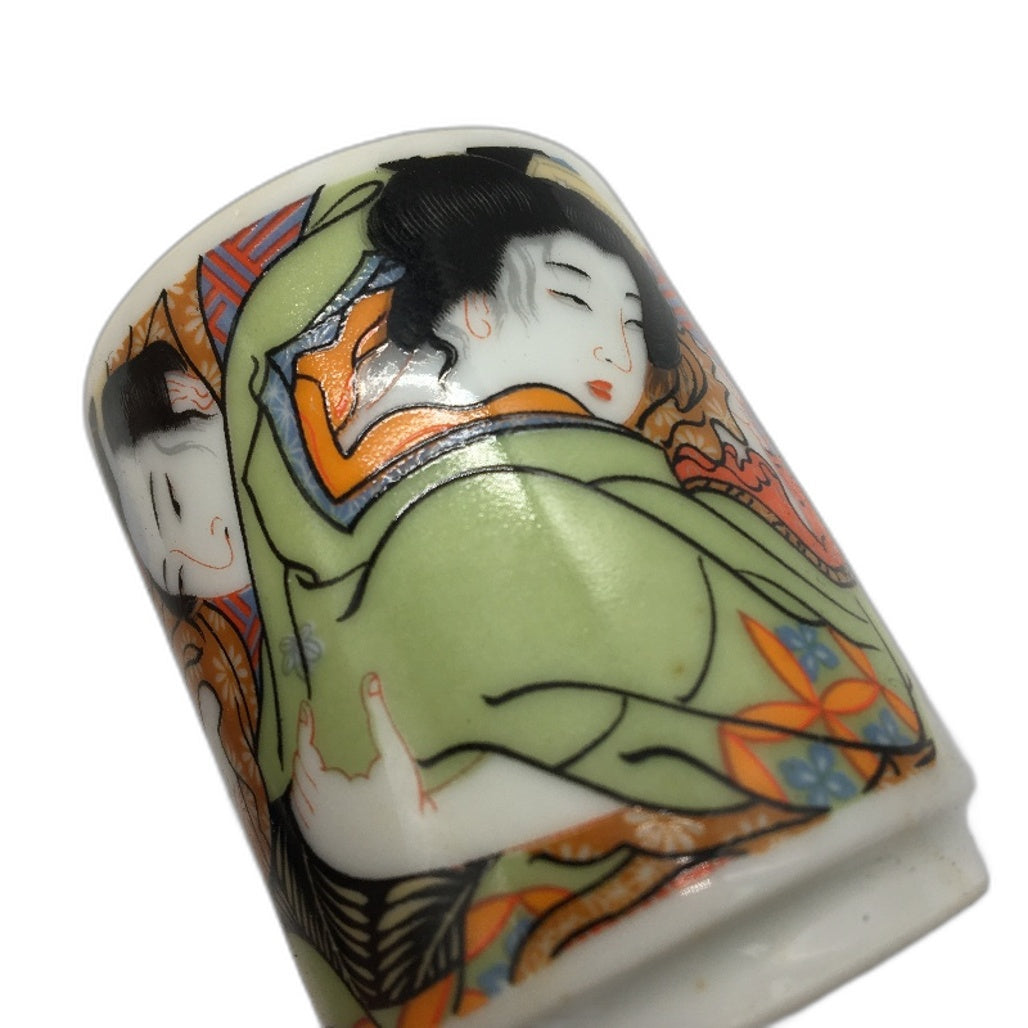 VINTAGE Set of 6 Japanese Shunga Sake Shot Cups Karma Sutra Printed