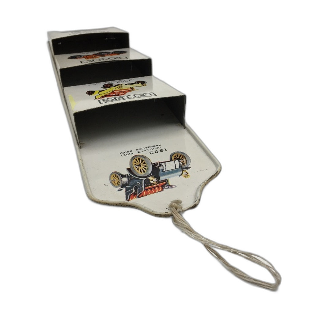 VINTAGE Metal Wall Hanging Letters & Memos Organiser With Antique Cars Motifs
