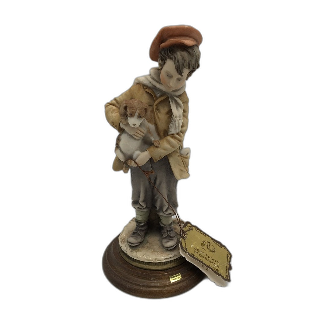 COLLECTABLE 1981 Bruno Merli Capodimonte Porcelain Boy Holding Dog Figurine 21cm