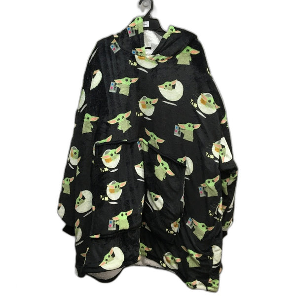 The Oodie Star Wars Mando Grogu Black Oversized Fleece Hoodie OSFM Adult