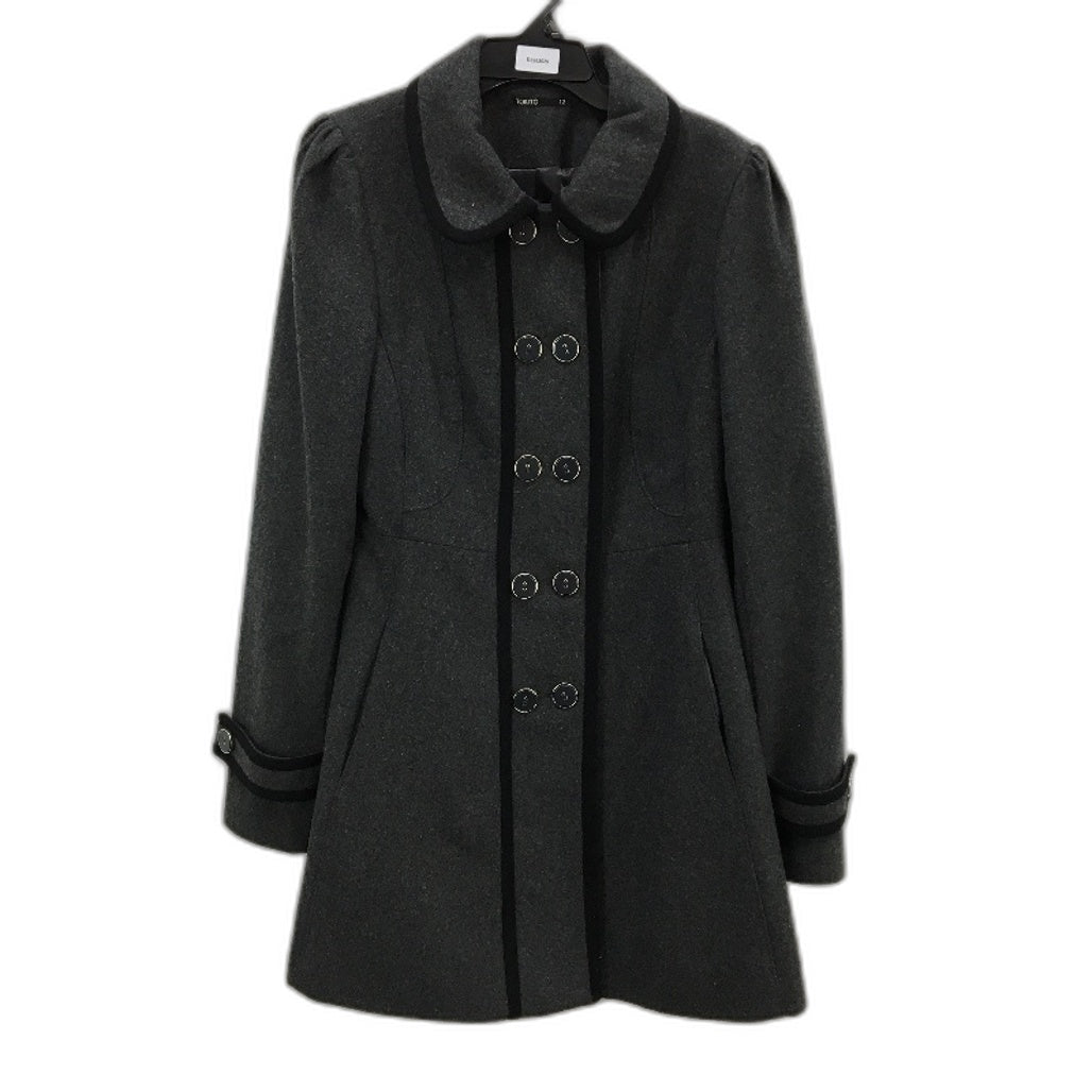 Tokito Dark Grey Wool Blend Button Featured Mid Length Coat Ladies Size 12