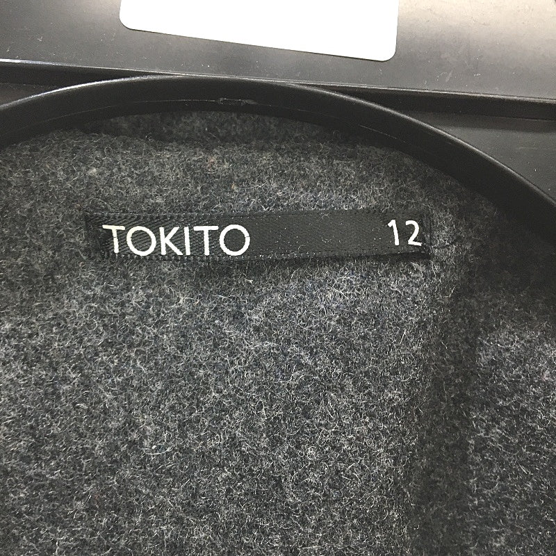 Tokito Dark Grey Wool Blend Button Featured Mid Length Coat Ladies Size 12