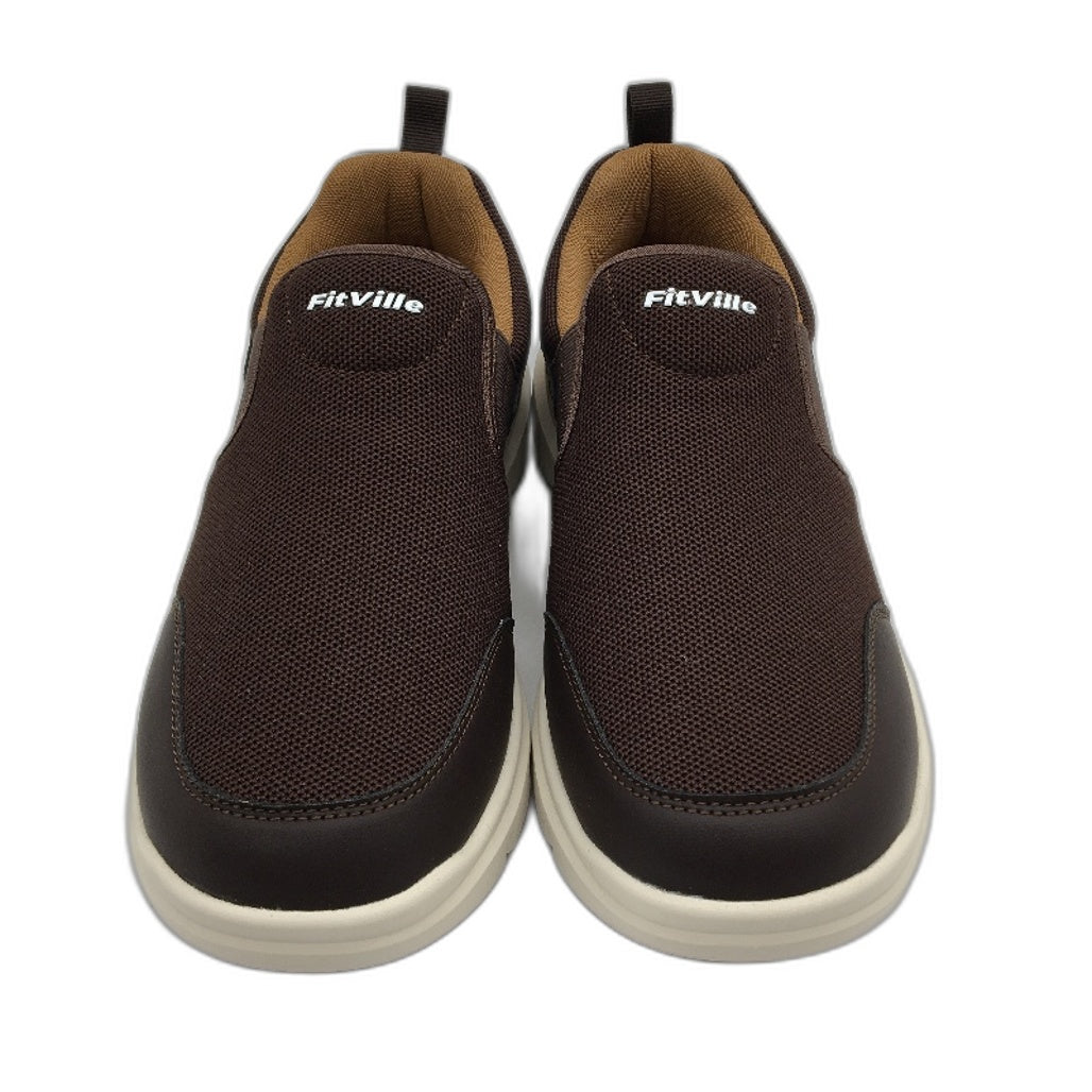 Fitville Brown & Tan Slip On Arch Heel Support Sneakers Mens Size WIDE US10 NEW